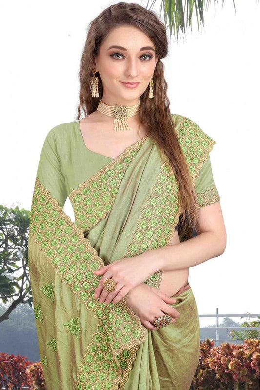 Green Vichitra Silk Designer Saree NCSD11210695