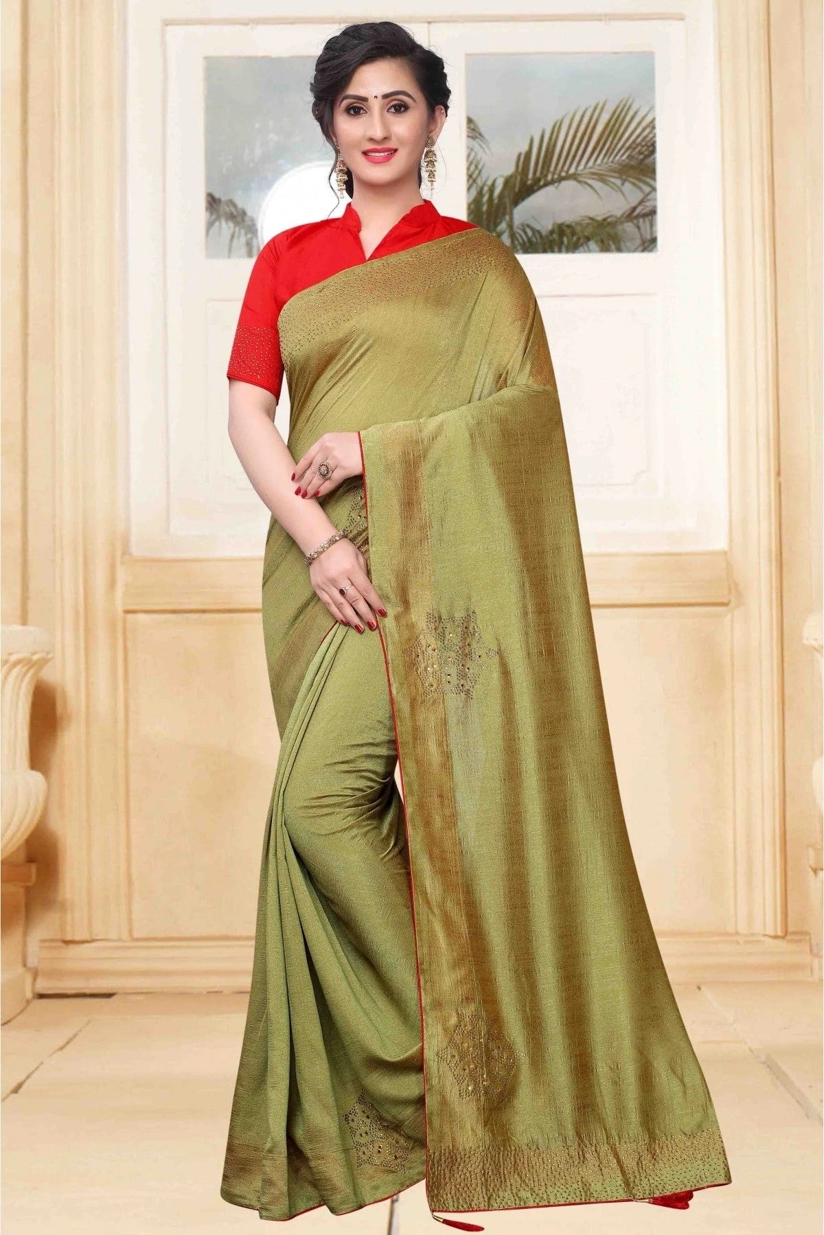 Green Vichitra Silk Designer Saree NCSD11210702