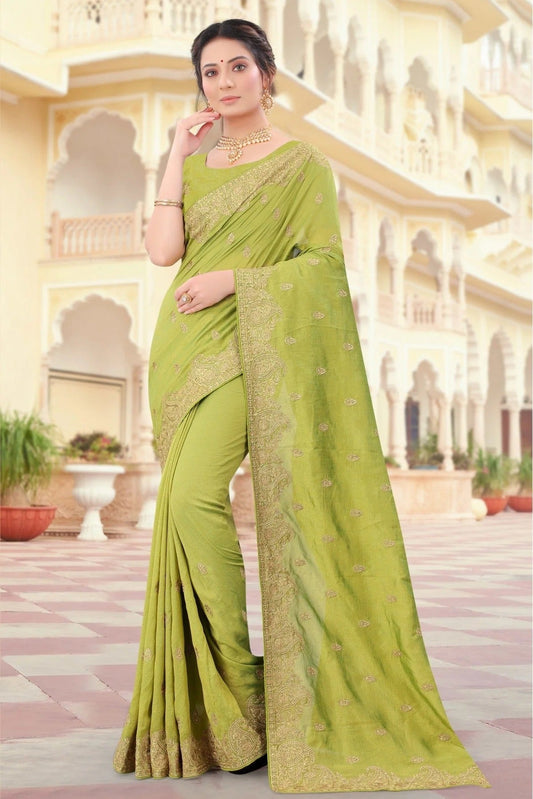 Green Vichitra Silk Embroidery Saree NCSD10910683