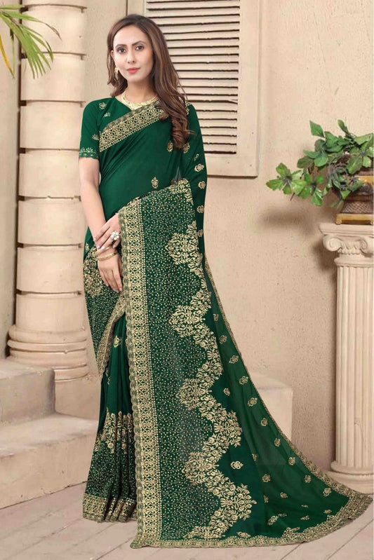 Green Vichitra Silk Embroidery Saree NCSD11210734