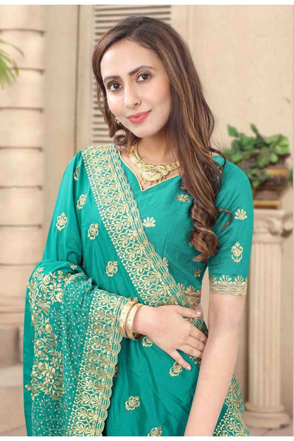 Green Vichitra Silk Embroidery Saree NCSD11210736