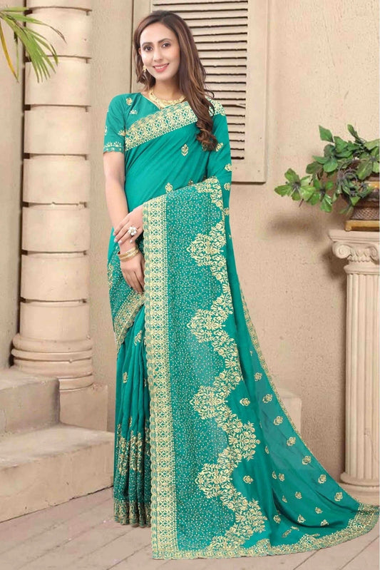 Green Vichitra Silk Embroidery Saree NCSD11210736