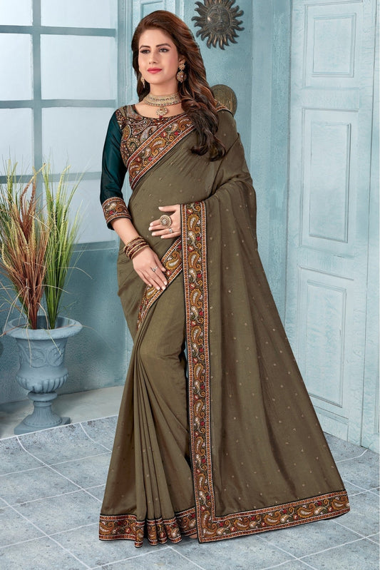 Green Vichitra Silk Embroidery Saree NCSD11210814