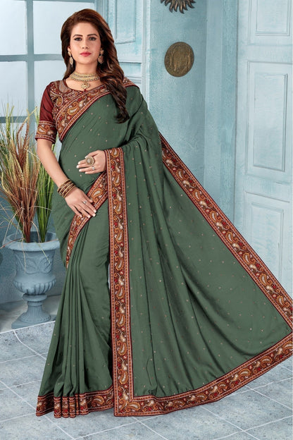 Green Vichitra Silk Embroidery Saree NCSD11210816