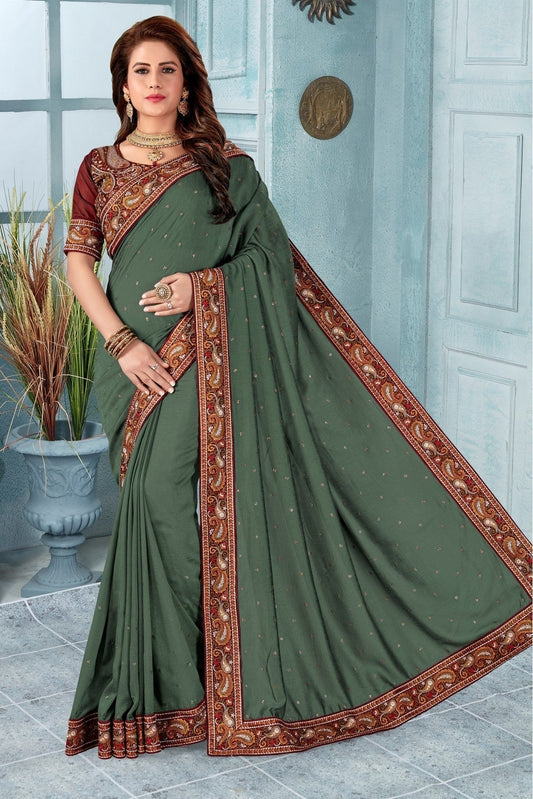 Green Vichitra Silk Embroidery Saree NCSD11210816