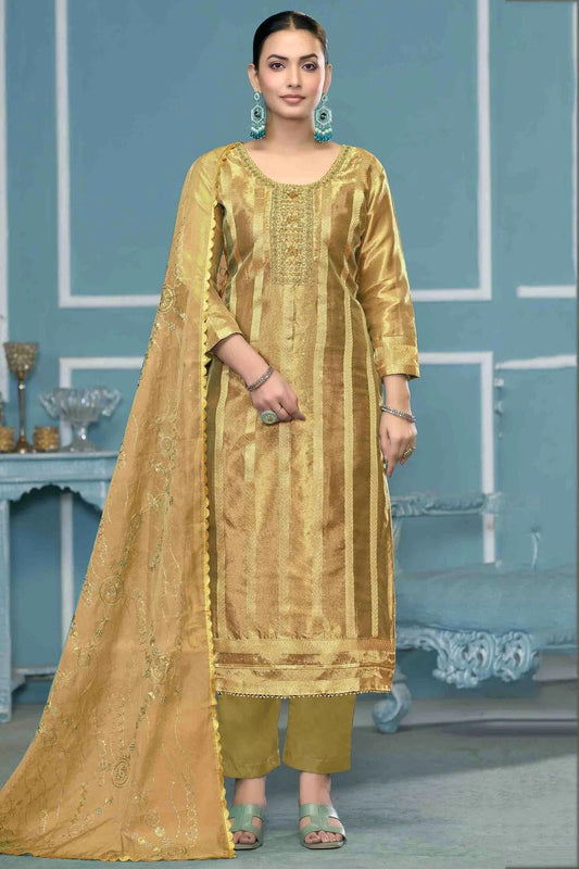 Green Viscose Organza Pant Style Suit NCSM11110763