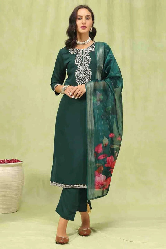 Green Viscose Roman Silk Stitched Pant Style Suit NCSS11110186
