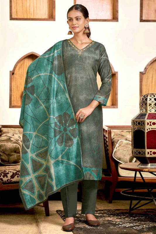 Green Viscose Silk Stitched Suit NCSS11111407