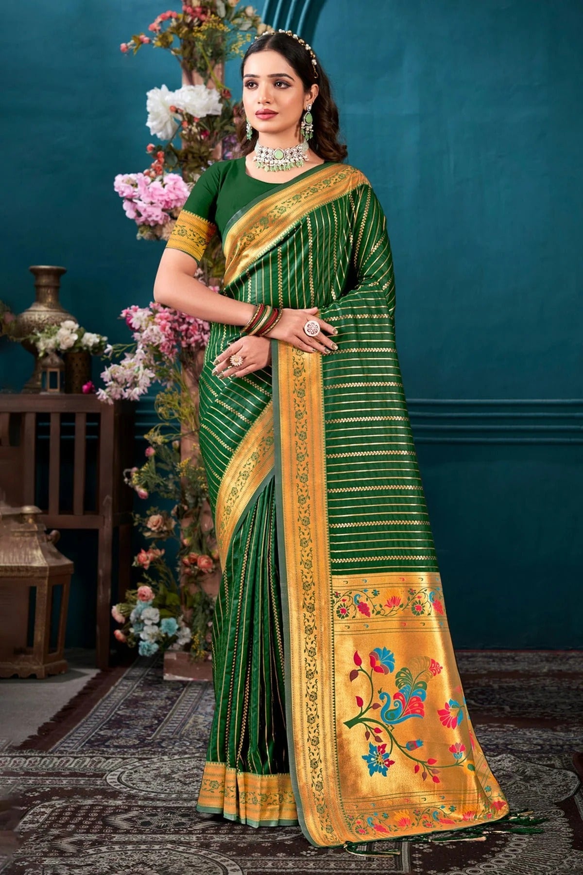 Green Woven Paithani Silk Saree NCSD11010496
