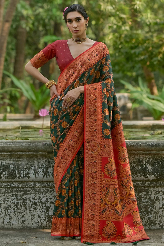 Green Woven Pashmina Silk Saree NCSD12610160