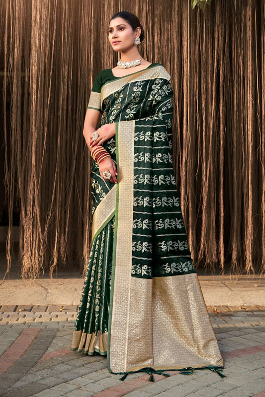 Green Woven Stain Silk Saree NCSD11010504