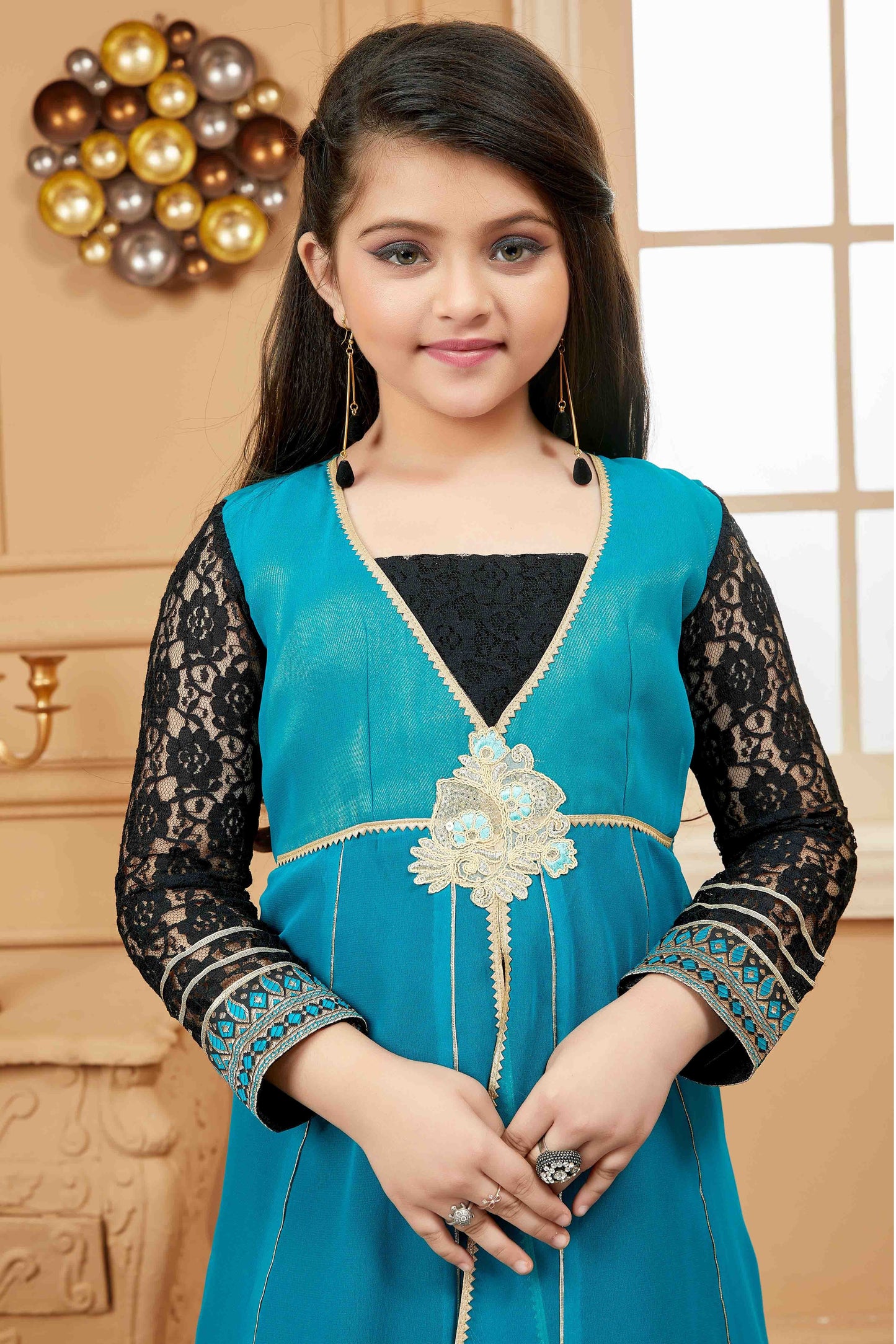 Green and Black Faux Georgette Pant Style Suit NCGW10710841