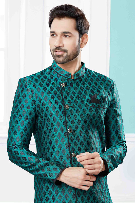 Green and Black Indo Western In Banarasi Jacquard  NCSH10410538