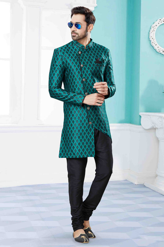 Green and Black Indo Western In Banarasi Jacquard NCSH10410538