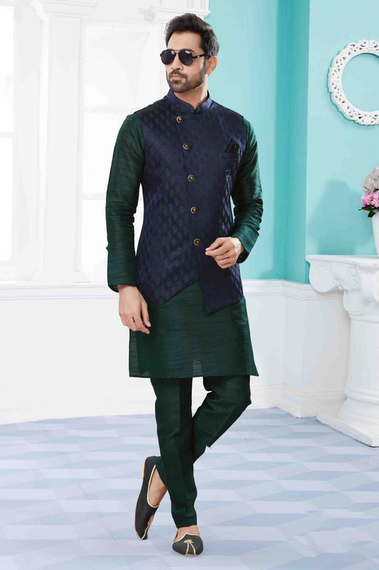 Green and Blue Kurta PajamaWith Jacket In Silk Dupion NCKP10410739