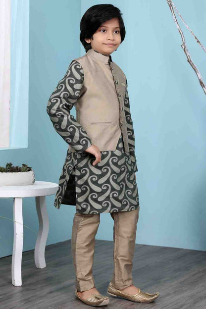 Green and Brown Handloom Silk Kurta PajamaWith Jacket  NCBW10710719