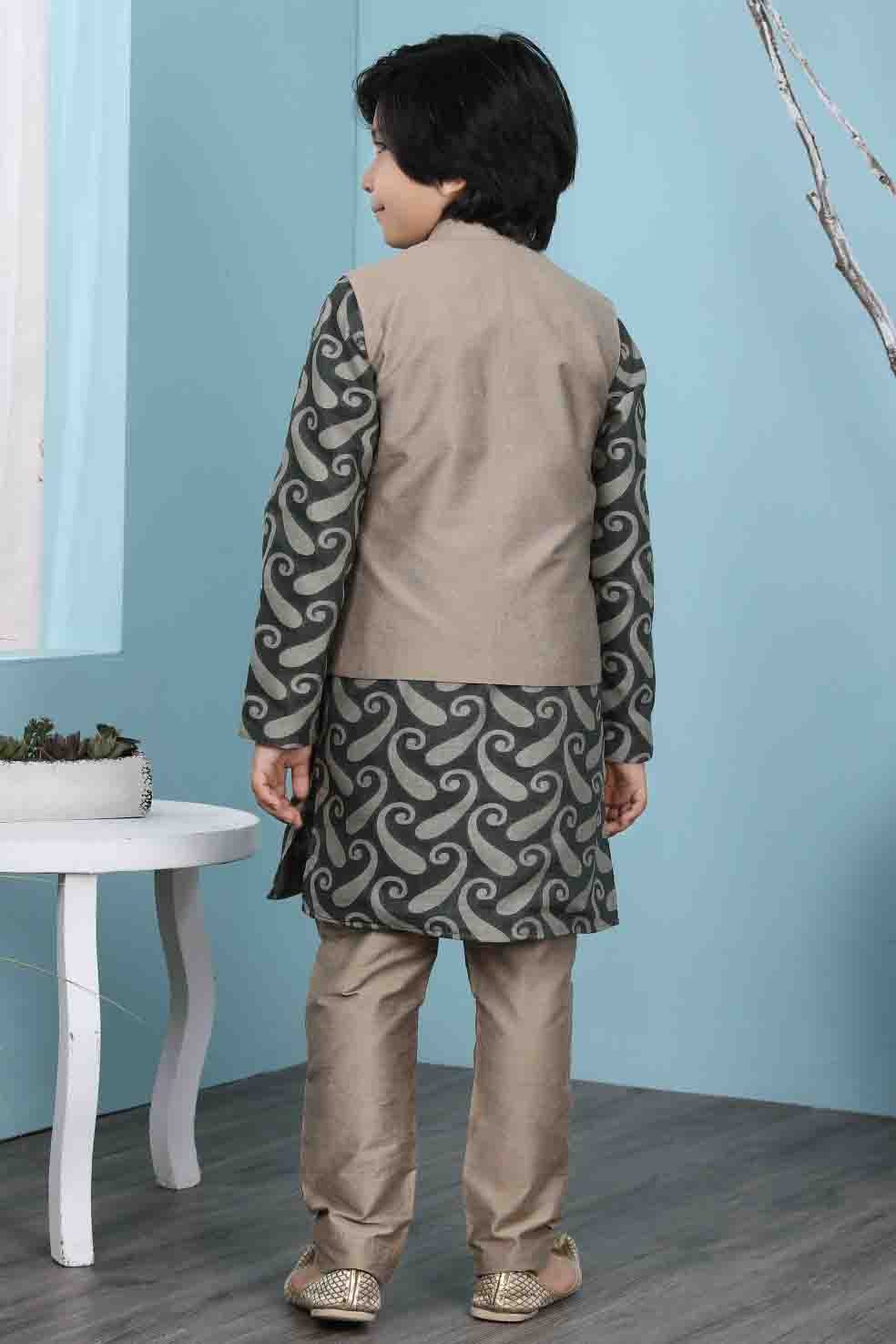 Green and Brown Handloom Silk Kurta PajamaWith Jacket  NCBW10710719