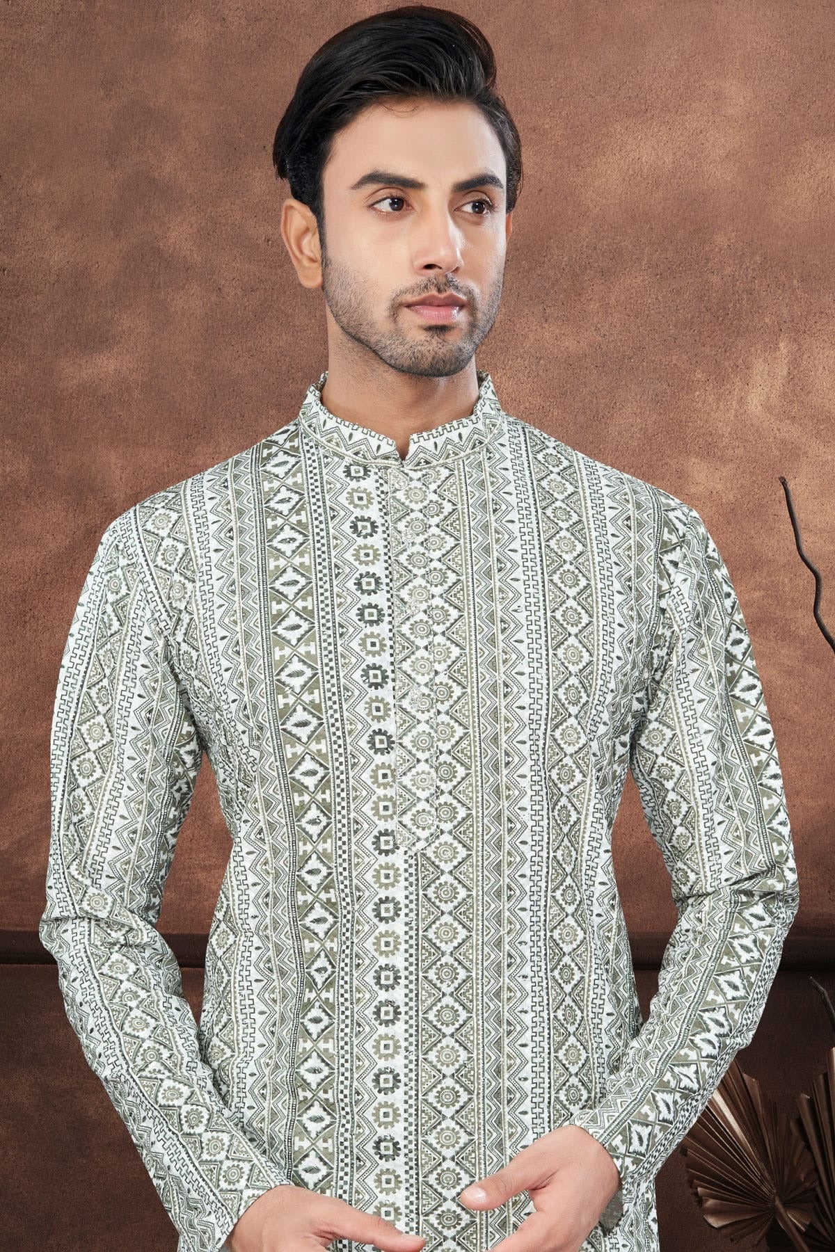Green and Off White Soft Rayon Kurta Pajama NCKP10410135
