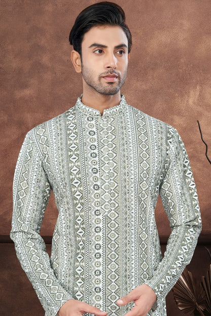 Green and Off White Soft Rayon Kurta Pajama NCKP10410135
