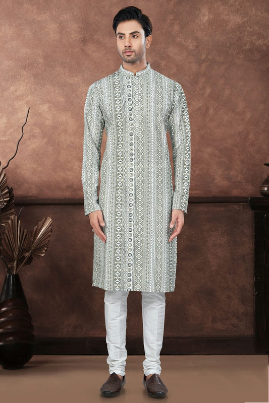 Green and Off White Soft Rayon Kurta Pajama NCKP10410135
