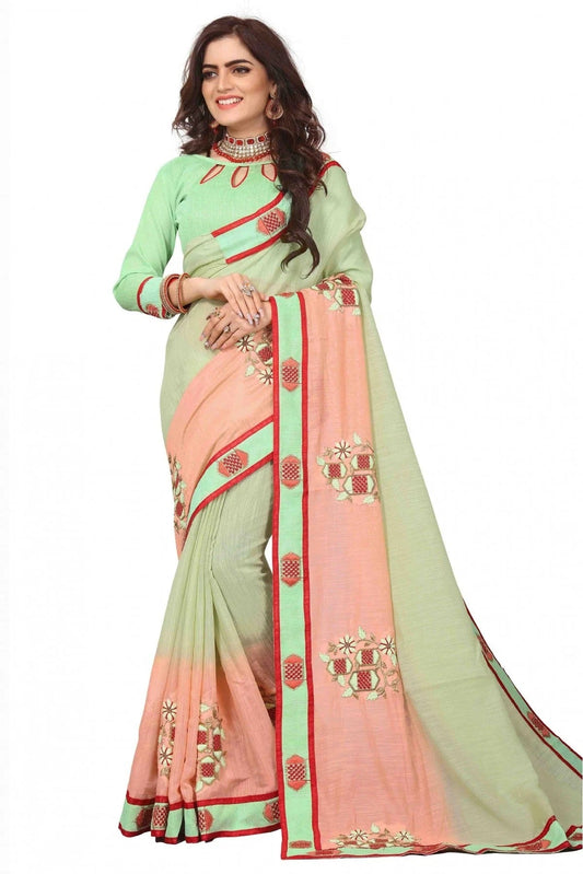Green and Peach Art Silk Embroidery Saree NCSD11210552