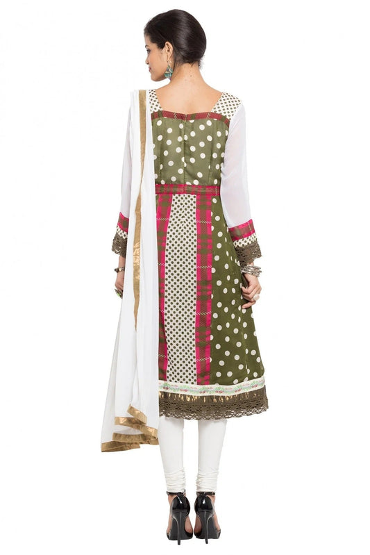 Green and White Plus Size Stitched Faux Georgette Anarkali Suit NCSS10710483