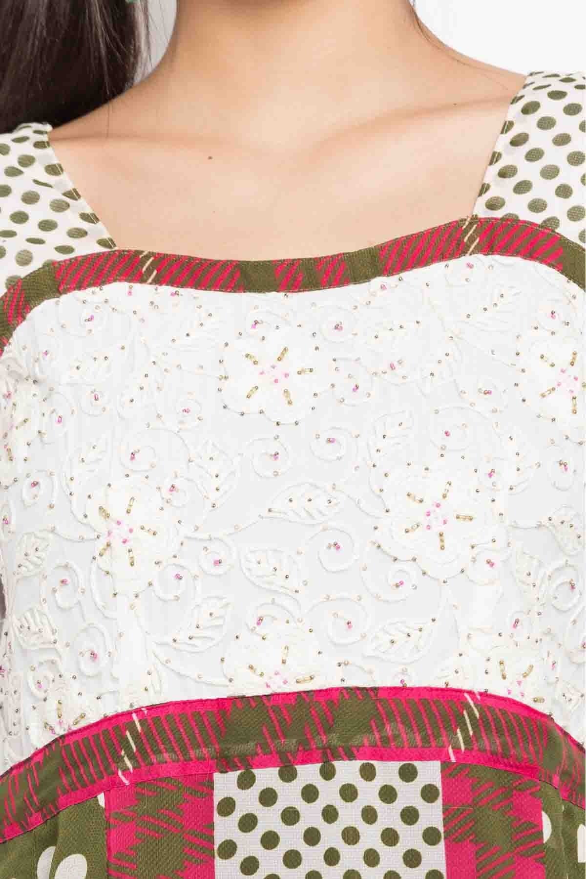 Green and White Plus Size Stitched Faux Georgette Anarkali Suit NCSS10710483