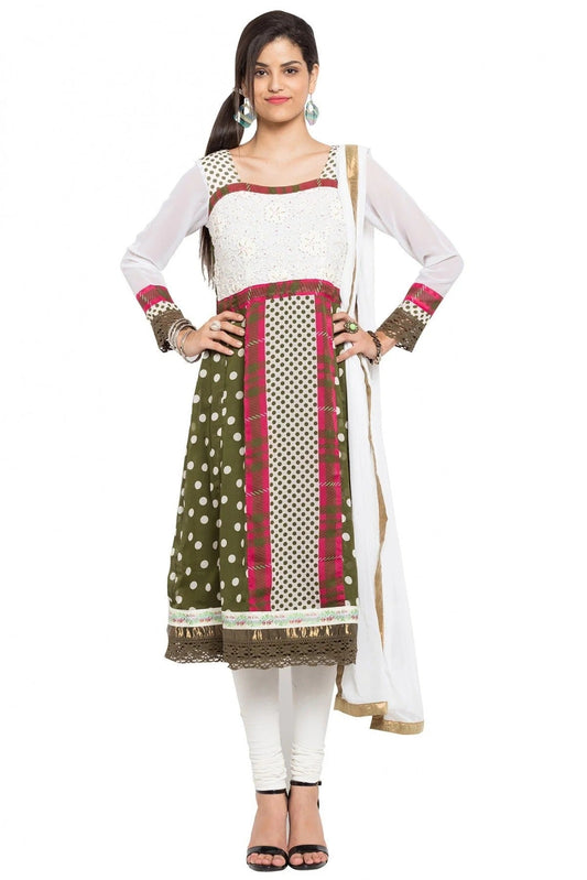 Green and White Plus Size Stitched Faux Georgette Anarkali Suit NCSS10710483
