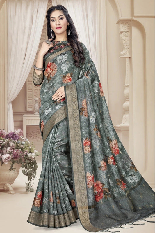 Grey Art Silk Digital Print Saree NCSD11210805