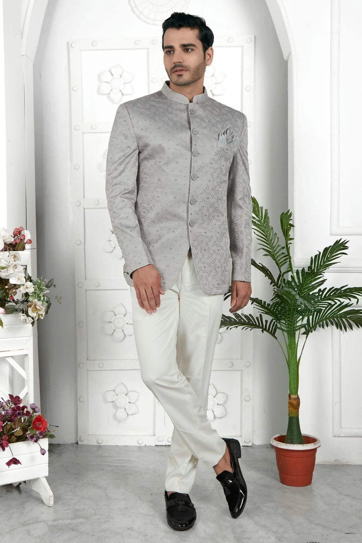 Grey Art Silk Jodhpuri Jacket  NCJP12310265