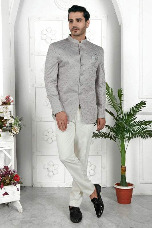 Grey Art Silk Jodhpuri Jacket  NCJP12310265