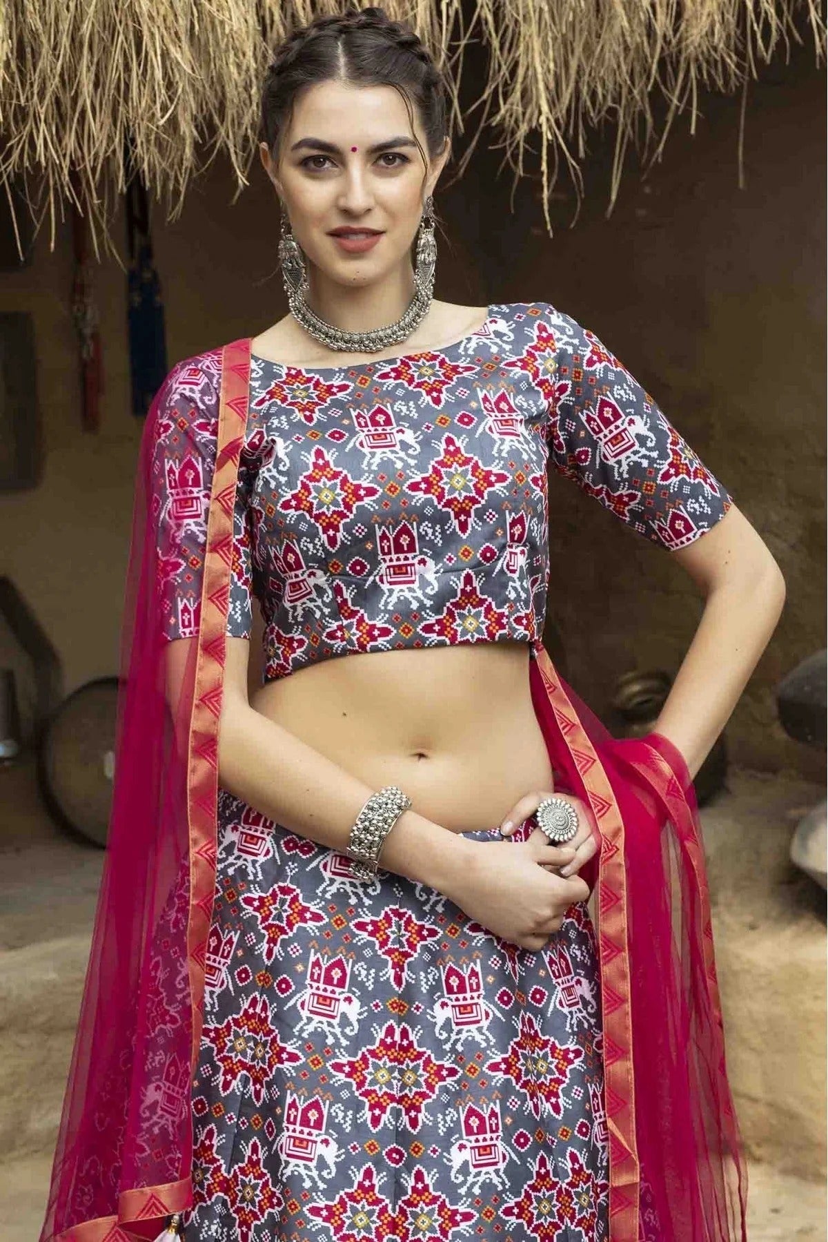 Grey Art Silk Printed Lehenga Choli NCLC11510137