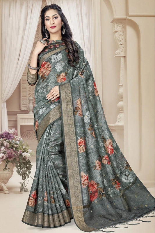 Grey Art Silk Printed Saree NCSD11210710