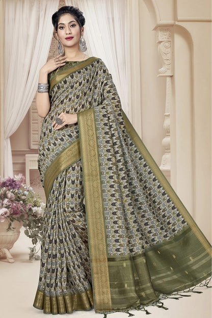 Grey Art Silk Printed Saree NCSD11210713