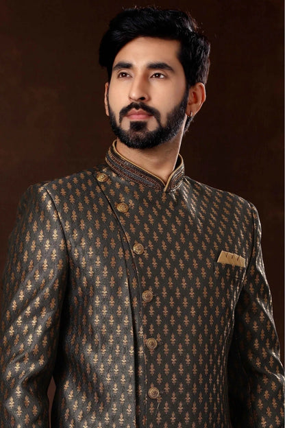 Grey Art Silk Sherwani NCSH10410464