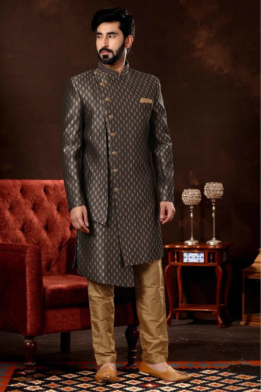 Grey Art Silk Sherwani NCSH10410464