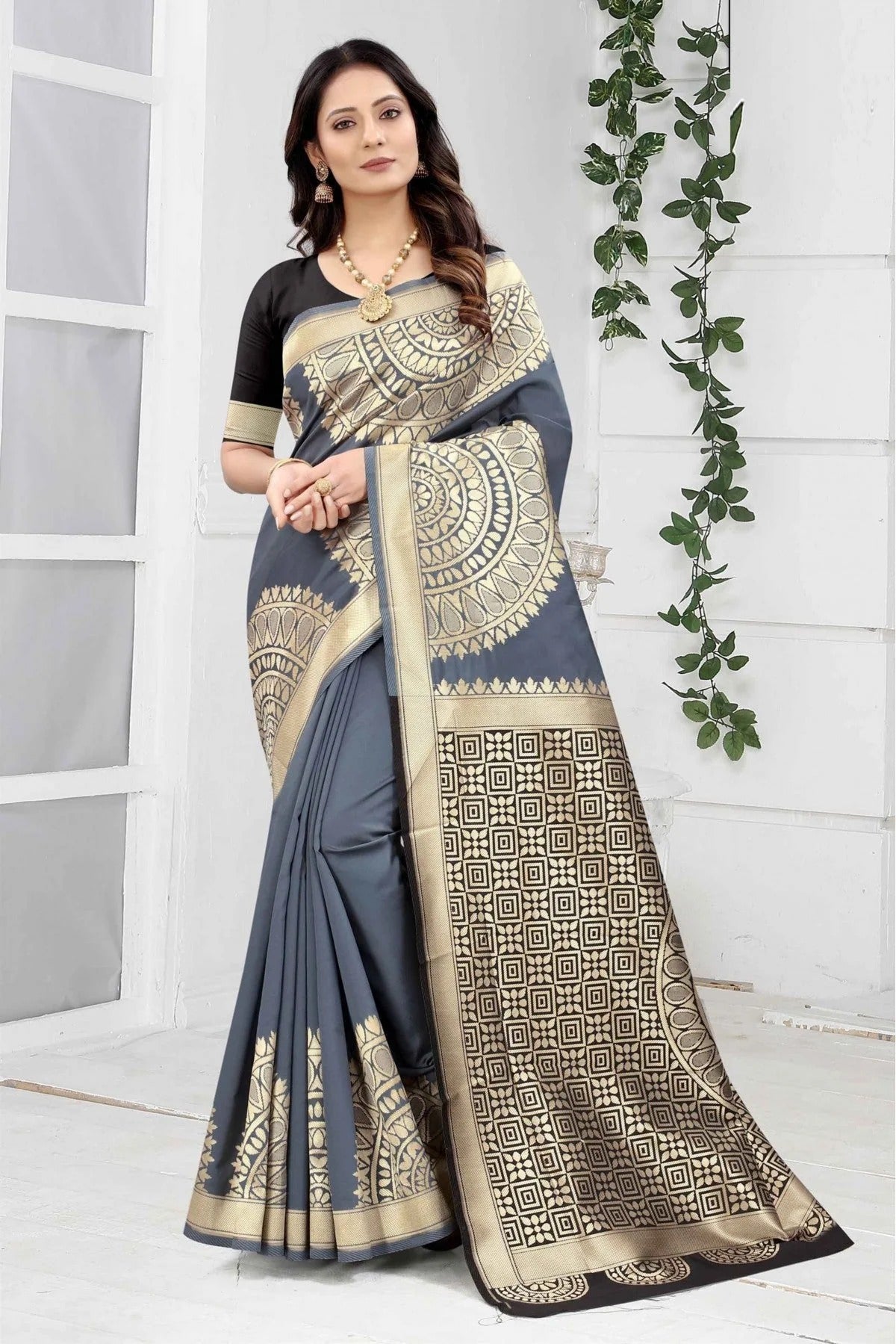 Grey Banarasi Art Silk Woven Saree NCSD11210839