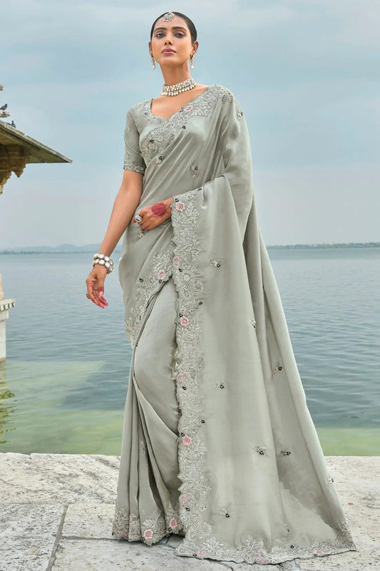 Grey Banarasi Silk Designer Saree NCSD11111778