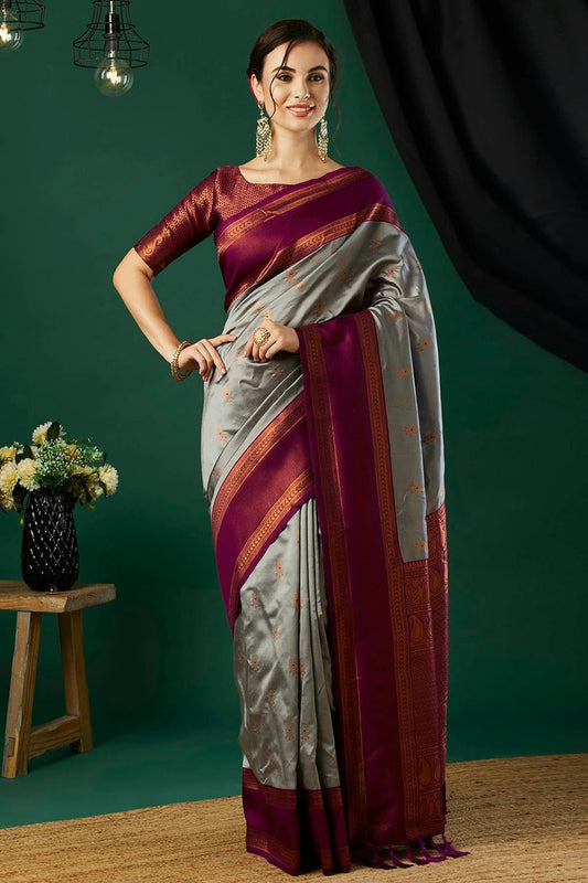 Grey Banarasi Silk Traditional Saree NCSD11111511