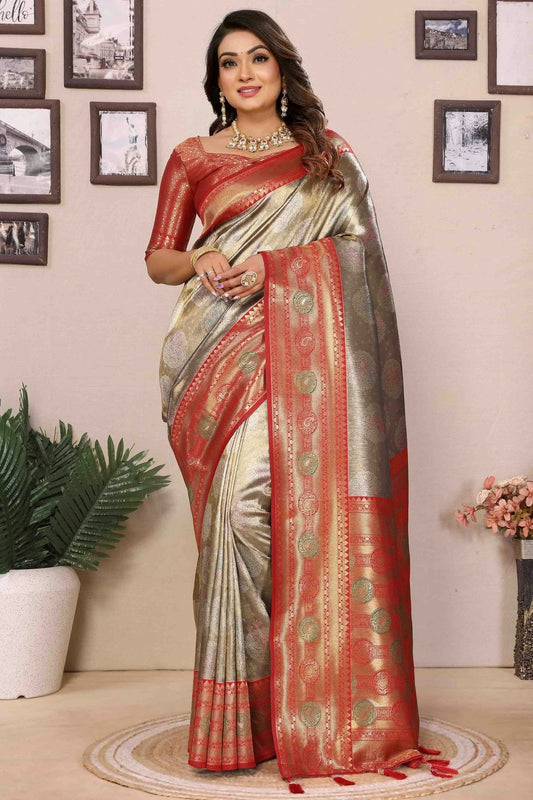 Grey Banarasi Tissue Silk Traditional Saree NCSD11110804
