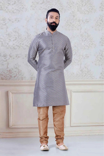 Grey Brocade Festival Wear Kurta Pajama NCKP11310148
