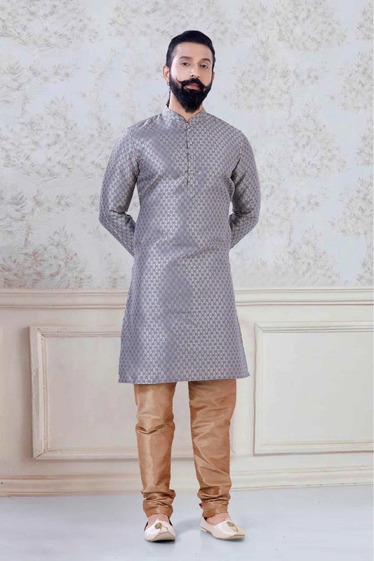 Grey Brocade Festival Wear Kurta Pajama NCKP11310148