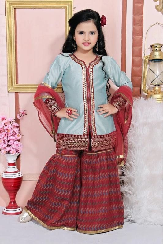 Grey Chanderi Silk Embroidery Sharara Suit NCGW10710785