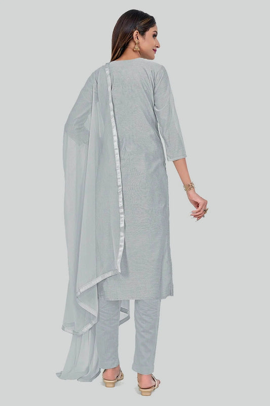 Grey Chanderi Silk Pant Style Suit NCSM11112351