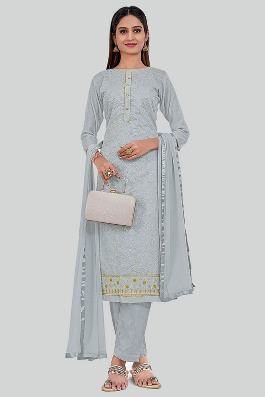 Grey Chanderi Silk Pant Style Suit NCSM11112351