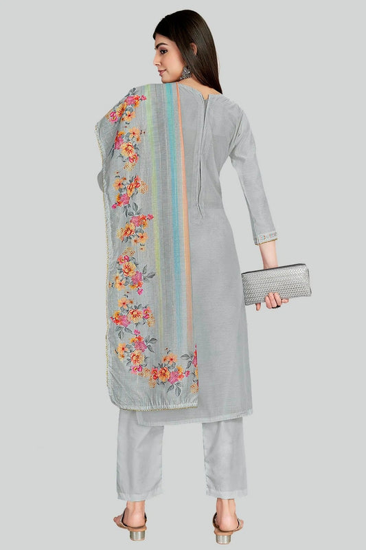 Grey Chanderi Silk Pant Style Suit NCSM11112364