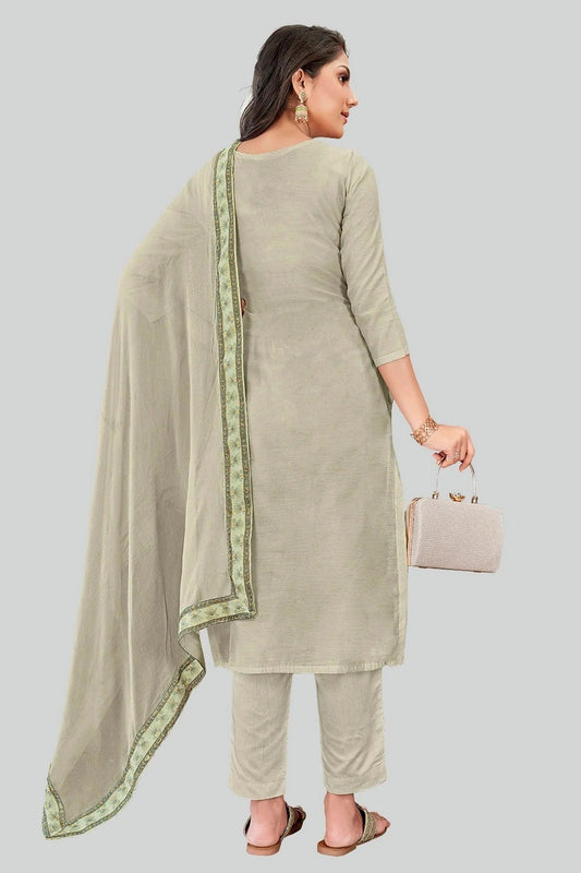 Grey Chanderi Silk Pant Style Suit NCSM11112401