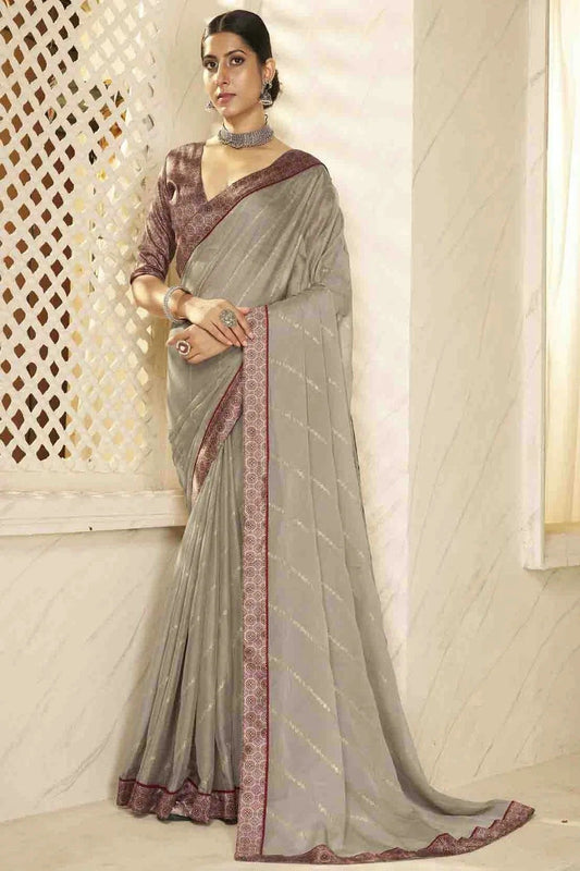 Grey Chiffon Digital Foil Printed Designer Saree NCSD11110397