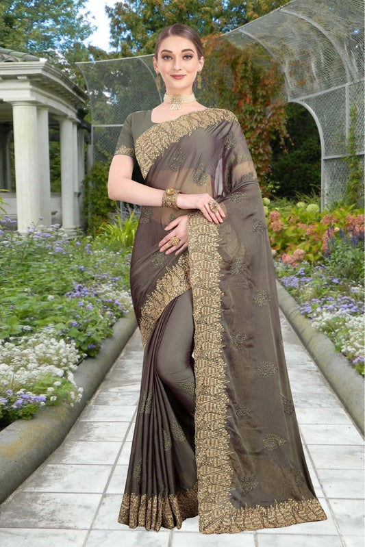 Grey Chiffon Embroidery Saree NCSD11210789