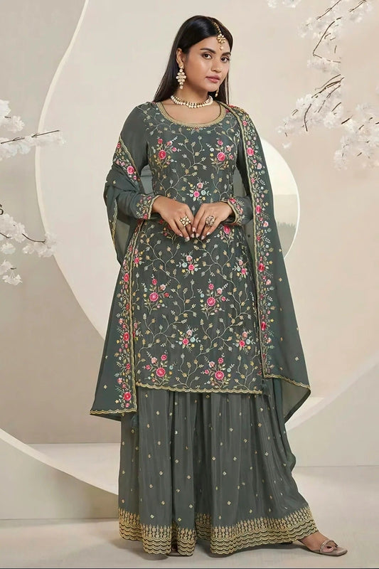 Grey Chinon Sharara Suit NCSM11112333